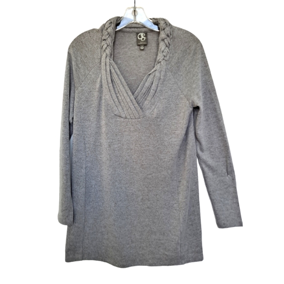 Anthropologie One September Heathered Gray Braided V-Neck Knit Long Sleeve Top S - Picture 1 of 8